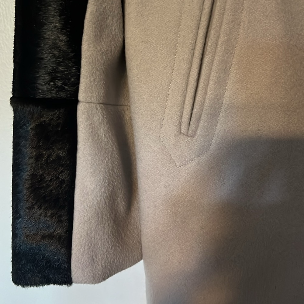 Double breasted wool and calf skin leather pea coat size large - Picture 3 of 7